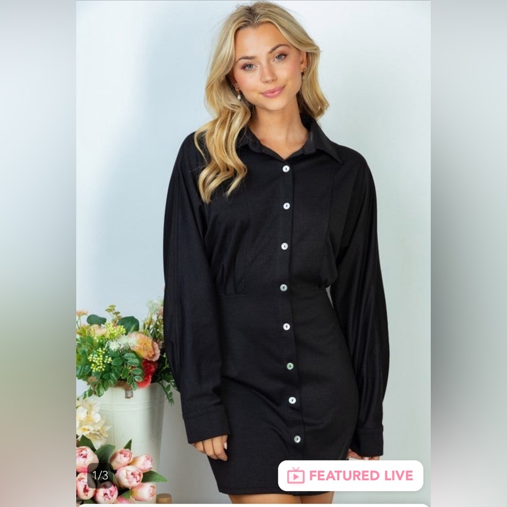 White Birch long sleeve button down dress